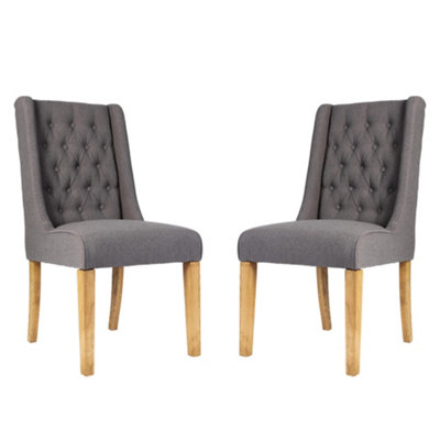 Set of 2 Cannes Button Back Kitchen Furniture Dining Room Chair - Charcoal
