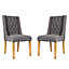 Set of 2 Cannes Button Back Kitchen Furniture Dining Room Chair - Charcoal