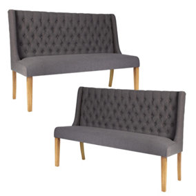 Set of 2 Cannes Button Kitchen Furniture Bench Dining Chair - Charcoal