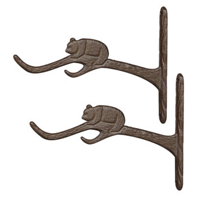 Set of 2 Cast Iron Bear Wall Mounted Decorative Outdoor Basket Hanger Garden Hanging Basket Bracket