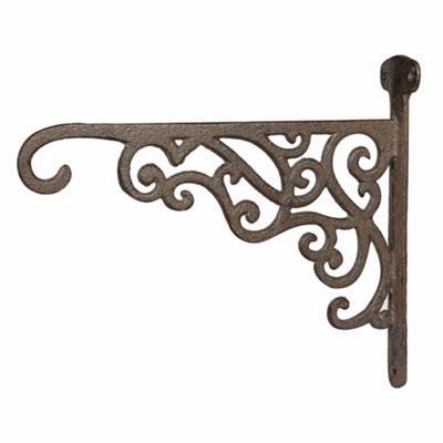 Set of 2 Cast Iron Ornate Scrolled Wall Bracket Outdoor Basket Hanger Garden Hanging Basket Bracket