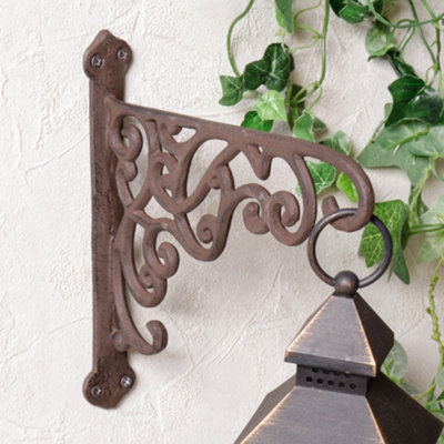 Set of 2 Cast Iron Ornate Scrolled Wall Bracket Outdoor Basket Hanger Garden Hanging Basket Bracket