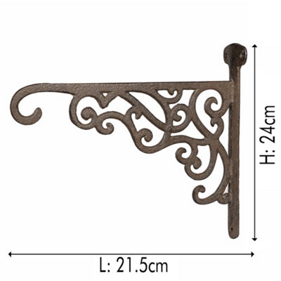 Set of 2 Cast Iron Ornate Scrolled Wall Bracket Outdoor Basket Hanger Garden Hanging Basket Bracket