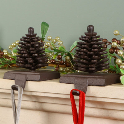 Set of 2 Cast Iron Pine Cone Stocking Holders