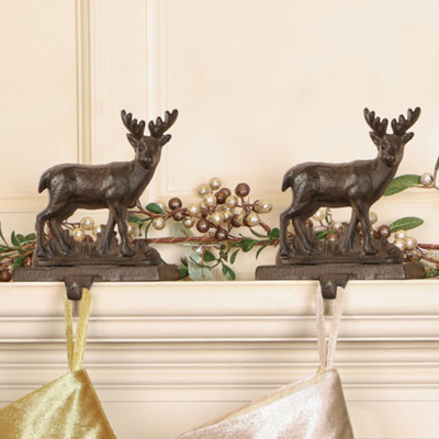 Set of 2 Cast Iron Reindeer Christmas Stocking Holders