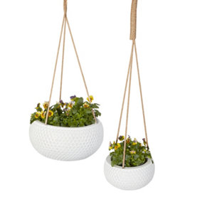 Set of 2 Cement Hanging Basket Planter Indoor Outdoor Summer Flower Plant Pot Houseplant Garden Planters