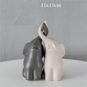 Set of 2 Ceramic Couple Elephant Statue Figurine Ornaments Porcelain Sculptures 110 x 150 mm