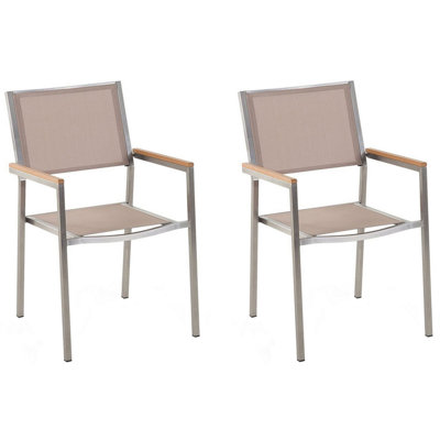 Set of 2 Chairs Stainless Steel Beige GROSSETO