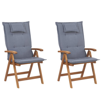 Set of 2 Chairs with Cushion Wood Blue JAVA