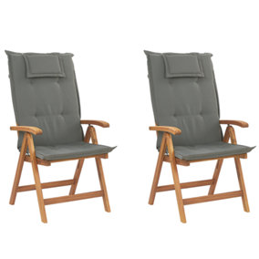 Set of 2 Chairs with Cushion Wood Graphite Grey JAVA