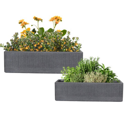 Set of 2 Charcoal Dusk Rib Fibreclay Summer Outdoor Garden Planters ...
