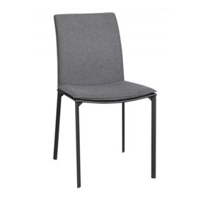 Set Of 2 Charcoal Fabric Dining Chairs With Black Metal Legs