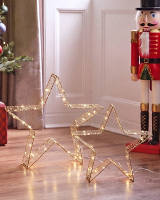 Set of 2 Christmas Decorations LED ITALLA 30/38 cm Star Gold