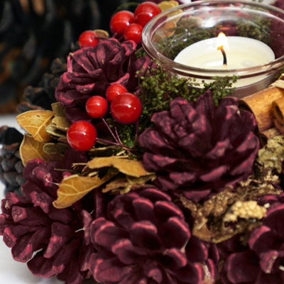 Set of 2 Cinnamon Pine Tealight Xmas Table Decoration Centrepiece Christmas Décor Candle Holder