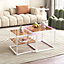 Set of 2 Coffee Table and Adjustable LED Side table in Premium Glass and Iron Frame