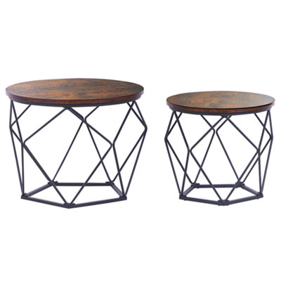 Set of 2 Coffee Tables Dark Wood with Black BRUNI