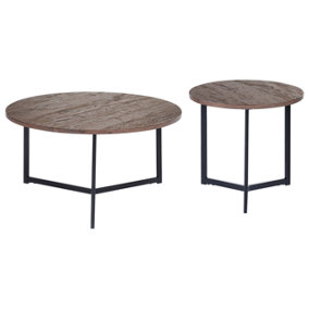 Set of 2 Coffee Tables Dark Wood with Black TIPPO