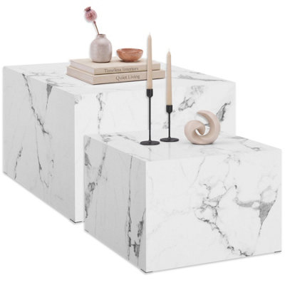 Set of 2 Coffee Tables Lacey, Square, No Assembly Required, MDF - White ...