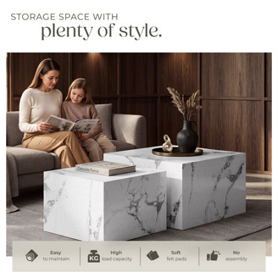 Set of 2 Coffee Tables Lacey, Square, No Assembly Required, MDF - White ...