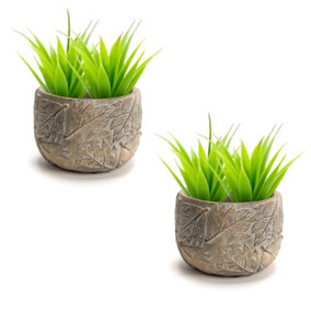 Set of 2 Contemporary Grey Leaf Embossed Small Indoor Outdoor Summer Flower Plant Pot Houseplant Garden Planters