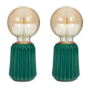 Set of 2 Contemporary Style Ceramic Base Table Lamp Dark Green Bedside Table Nightstand Home Office Bedroom Desk Light