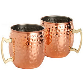 Set Of 2 Copper Barrel Drinking Cups Stainless Steel Cocktail Moscow Mule Mugs