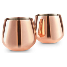 Set Of 2 Copper Beautify Stemless Wine Glasses Stainless Steel Cocktail Moscow Mule Cups