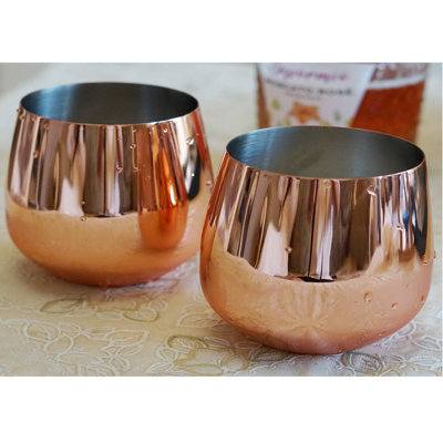 Set Of 2 Copper Beautify Stemless Wine Glasses Stainless Steel Cocktail Moscow Mule Cups
