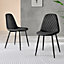Set of 2 Corona Black Soft Touch Diamond Stitched Faux Leather Black Powder Coated Leg Dining Chairs