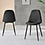 Set of 2 Corona Black Soft Touch Diamond Stitched Faux Leather Black Powder Coated Leg Dining Chairs