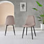 Set of 2 Corona Cappuccino Beige Soft Touch Diamond Stitched Faux Leather Black Powder Coated Leg Dining Chairs