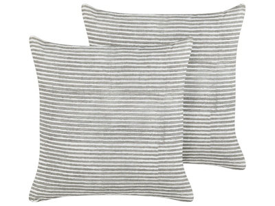 Set of 2 Cushions KANPAS Linen 50 x 50 cm Striped Grey