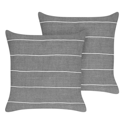 Set of 2 Cushions MILAS Linen 50 x 50 cm Striped Embroidery Grey