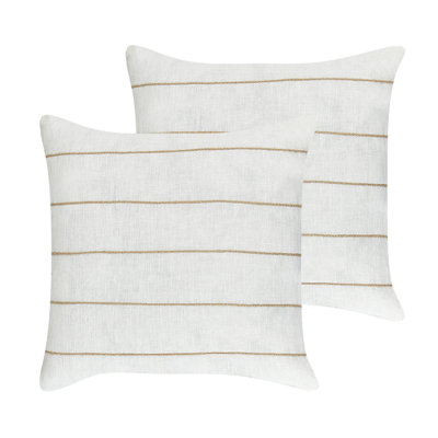 Set of 2 Cushions MILAS Linen 50 x 50 cm Striped Embroidery White