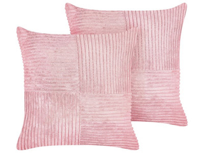 Set of 2 Cushions MILLET Corduroy 43 x 43 cm Solid Pink