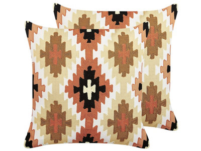 Set of 2 Cushions SERAMPORE Boucle 50 x 50 cm Geometric Embroidery Multicolour