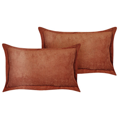 Set of 2 Cushions ZINNIA Corduroy 47 x 27 cm Solid Golden Brown