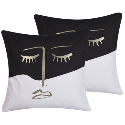 Set of 2 Decorative Cushions ABELIA Cotton 45 x 45 cm Black/ White ...