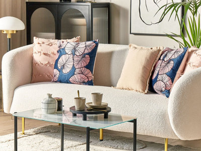 Set of 2 Decorative Cushions CHRYSANTHEMUM Velvet 45 x 45 cm Dark Blue Plant Pattern