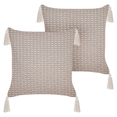 Set of 2 Decorative Cushions HAKONE 42 x 42 cm Taupe Geometric Pattern