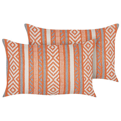 Set of 2 Decorative Cushions INULA Cotton 30 x 50 cm Orange Geometric ...