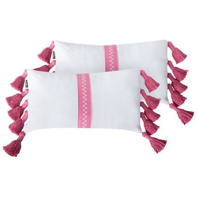 Set of 2 Decorative Cushions LOVELY Cotton 30 x 50 cm White Pink Geometric Pattern