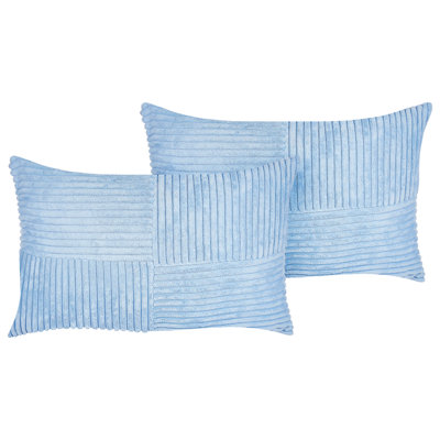 Set of 2 Decorative Cushions MILLET Corduroy 30 x 50 cm Blue Geometric Pattern