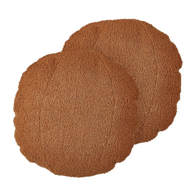 Set of 2 Decorative Cushions RUTABAGA Boucle 30 x 30 cm Brown Solid