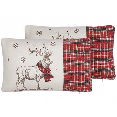 Set of 2 Decorative Cushions SVEN 30 x 50 cm Red Christmas Pattern