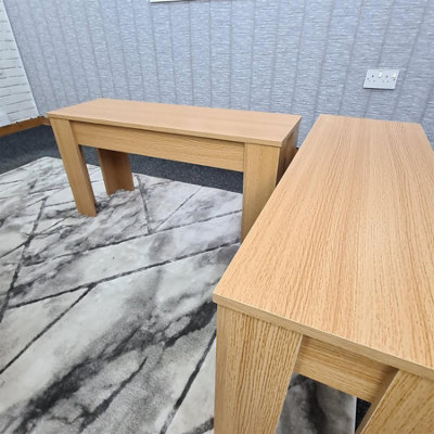 Set of 2 Dining Benches Oak Effect MDF Melamine Finish Kitchen Seating