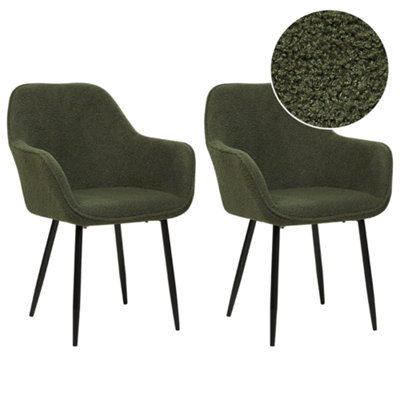 Set of 2 Dining Chairs ALDEN Boucle Dark Green