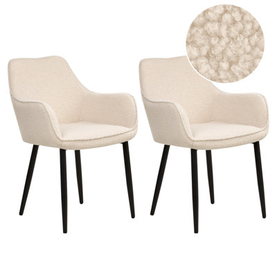 Set of 2 Dining Chairs ALDEN Boucle Light Beige
