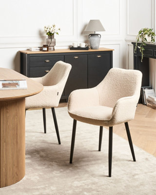 Set of 2 Dining Chairs ALDEN Boucle Light Beige