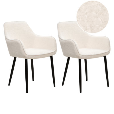 Set of 2 Dining Chairs ALDEN Boucle White